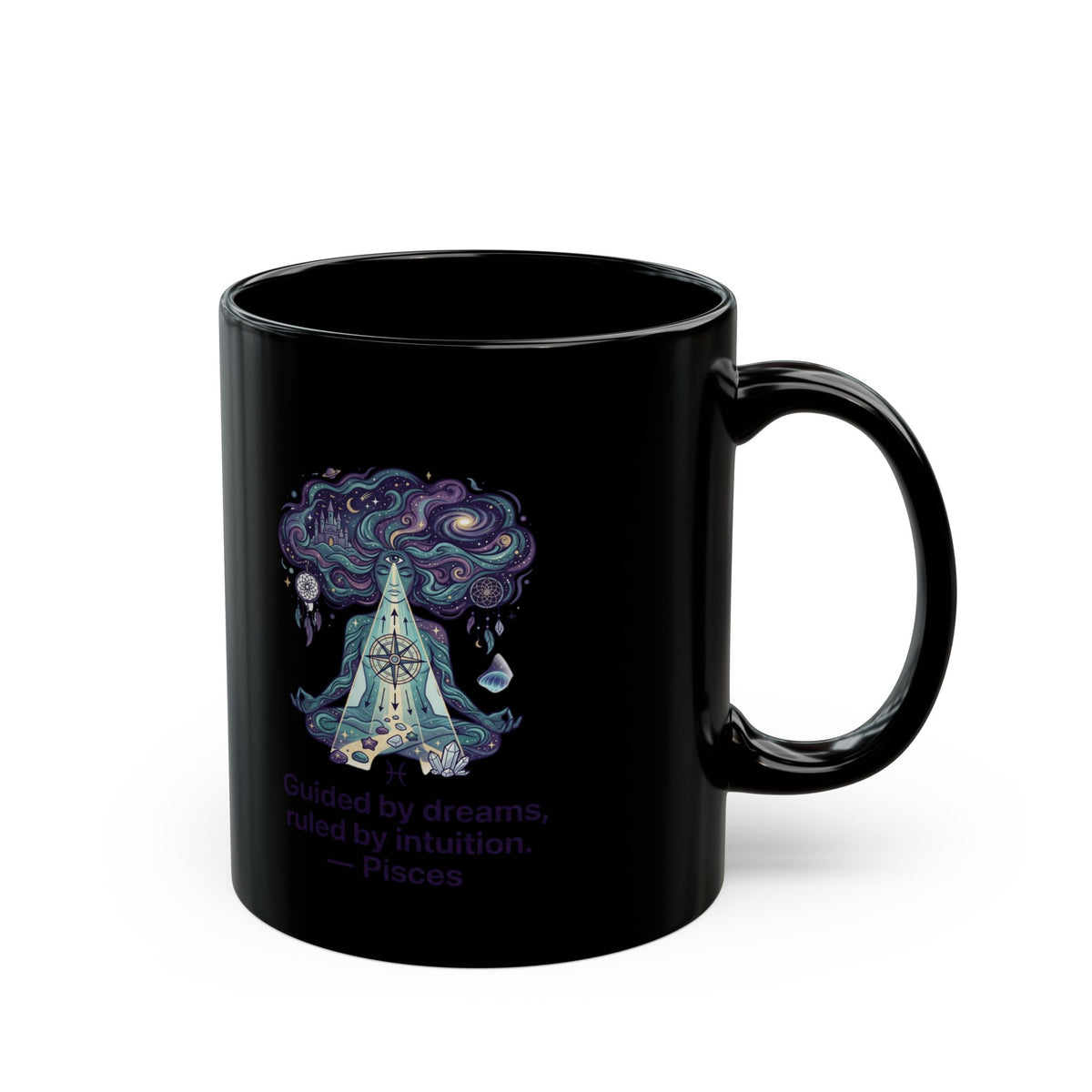 Pisces Zodiac Dreamy Crystal Tea Mug — Guided by Dreams & Intuition Black Coffee Cup