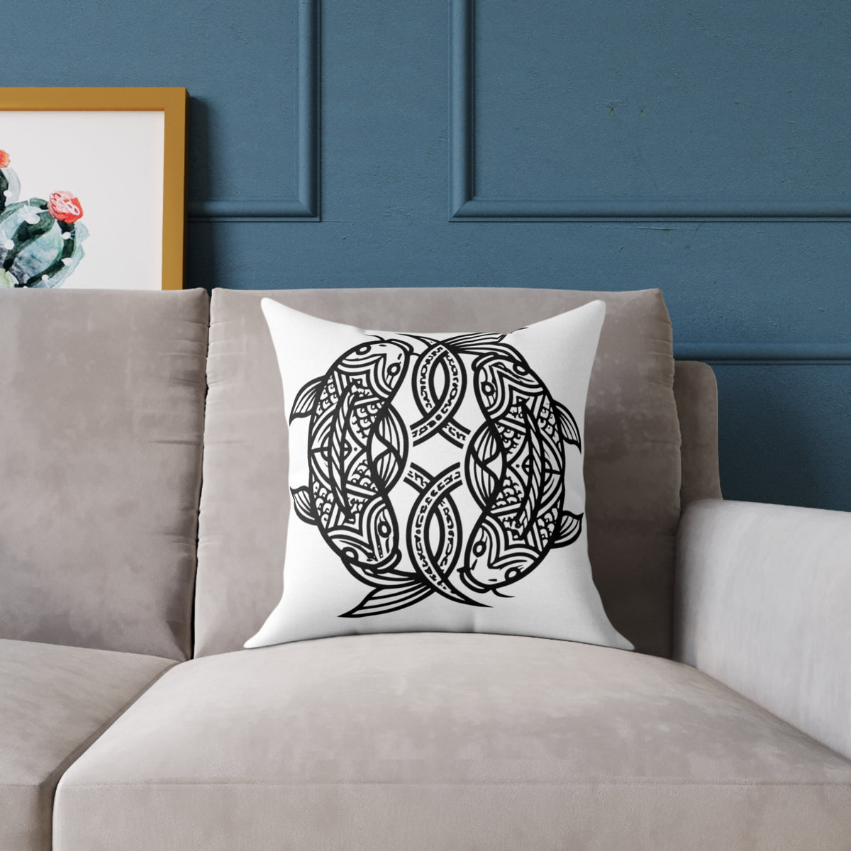 Pisces Zodiac Black Pisces Square Poly Canvas Pillow