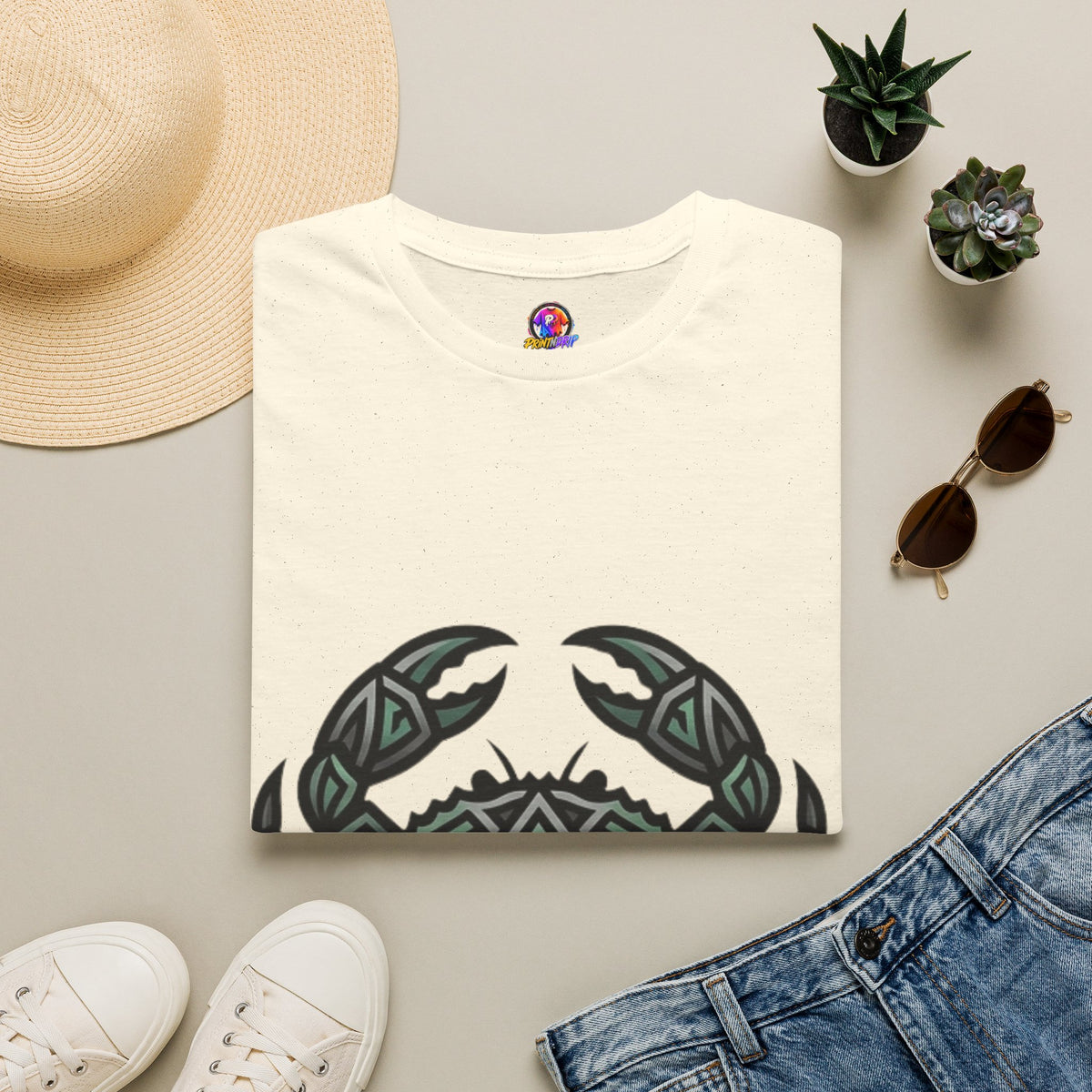 Cancer Zodiac Crab Tribal Graphic T-Shirt — Nautical Beachy Zodiac Style