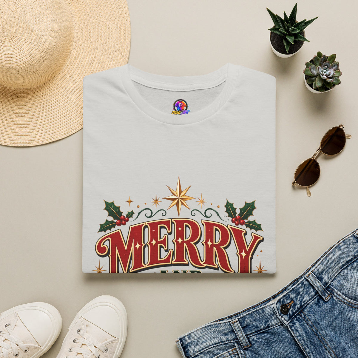 Merry and Bright T-Shirt — Festive Christmas Holiday Tee