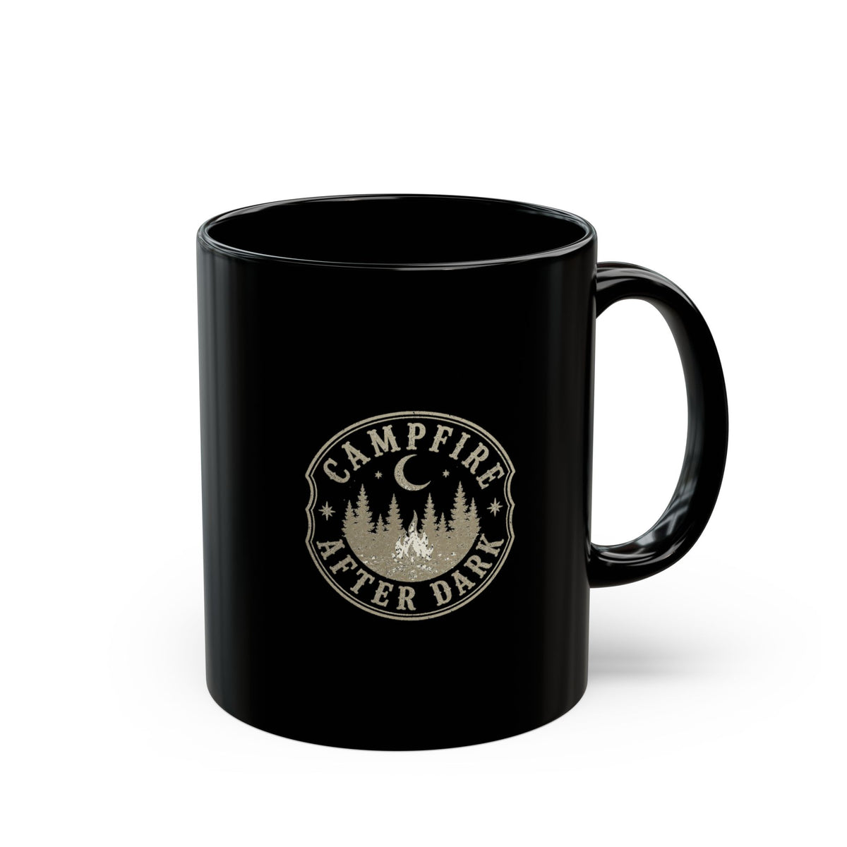 Milo Bailey Dog Dad Mom Campfire Never Dark Black Mug — Rustic Outdoor Camping Coffee Cup