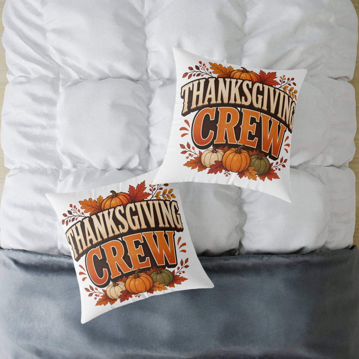 Thanksgiving Crew Throw Pillow — Fall Pumpkin Decorative Cushion