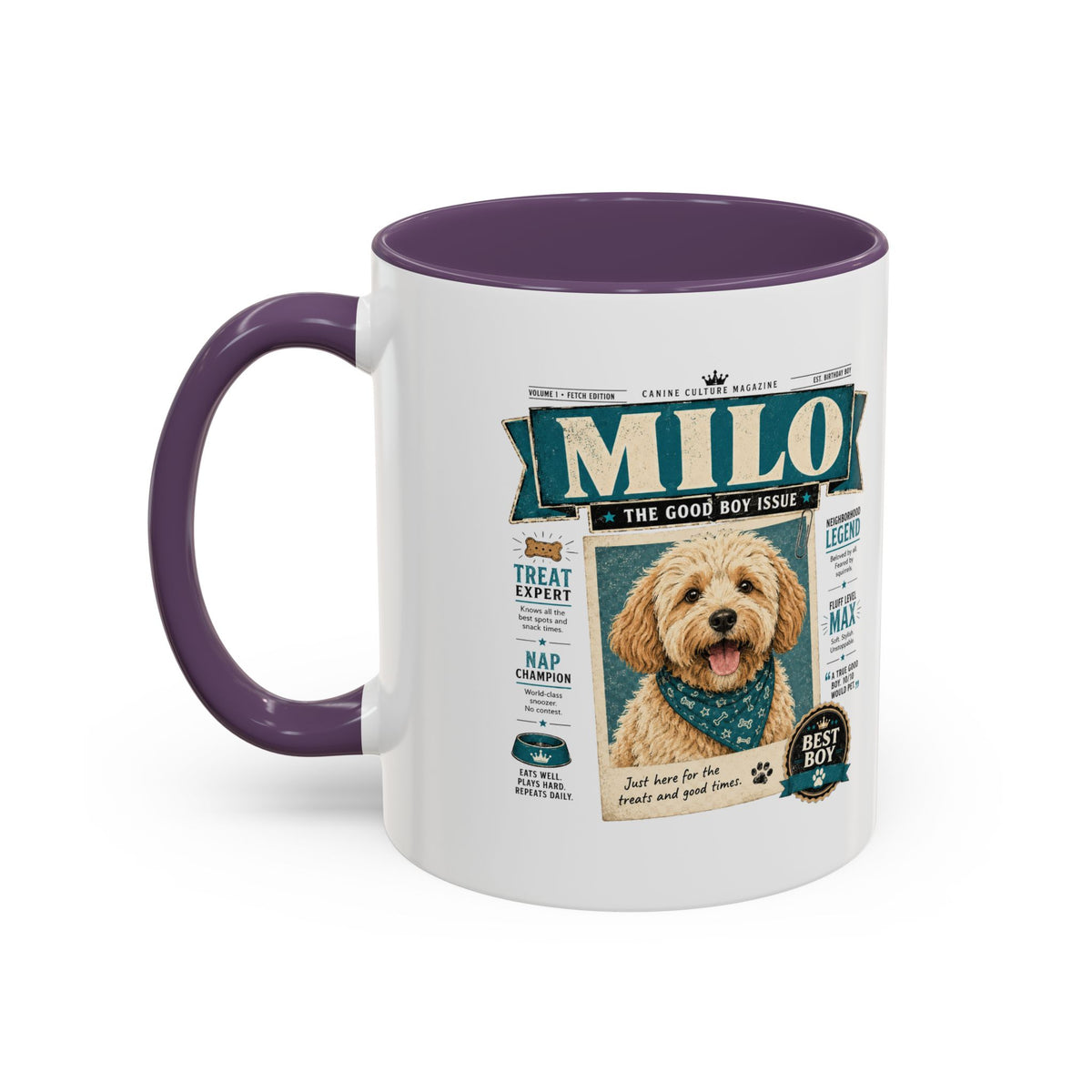 Milo Bailey Dog Dad Mom Personalized Dog Mug – “Milo” Good Boy Vintage Pet Coffee Mug