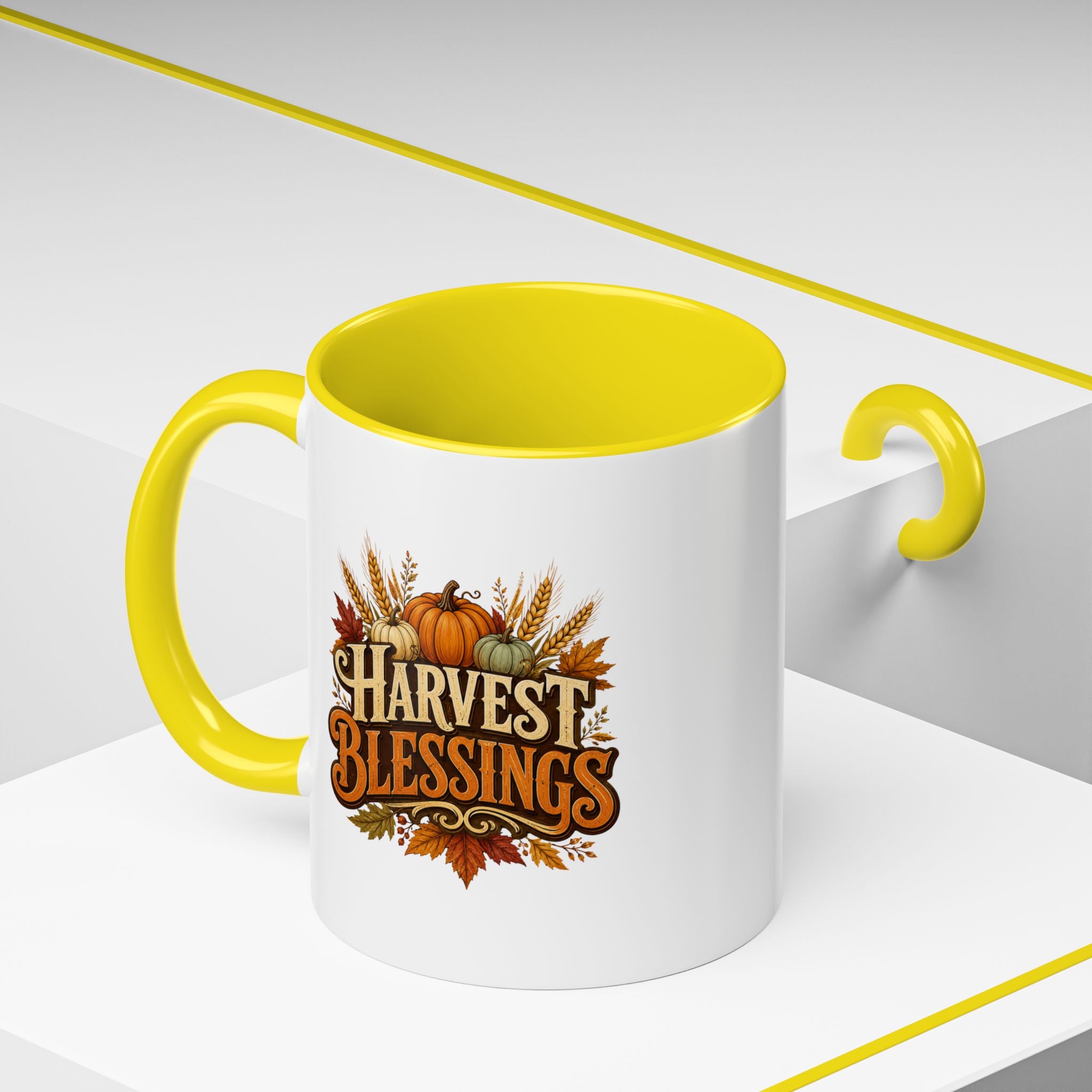 Thanksgiving Mug Harvest Blessings Coffee Mug — Fall Pumpkin & Wheat Thanksgiving Mug