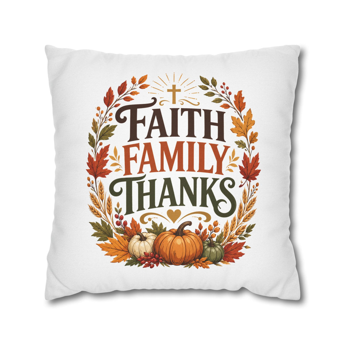 Thanksgiving Faith Family Thanks Fall Pillowcase — Thanksgiving Autumn Decorative Throw Pillow