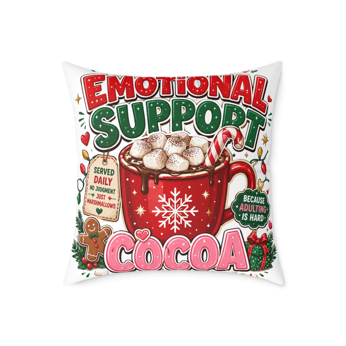 Modern Day Christmas Emotional Support Square Poly Canvas Pillow