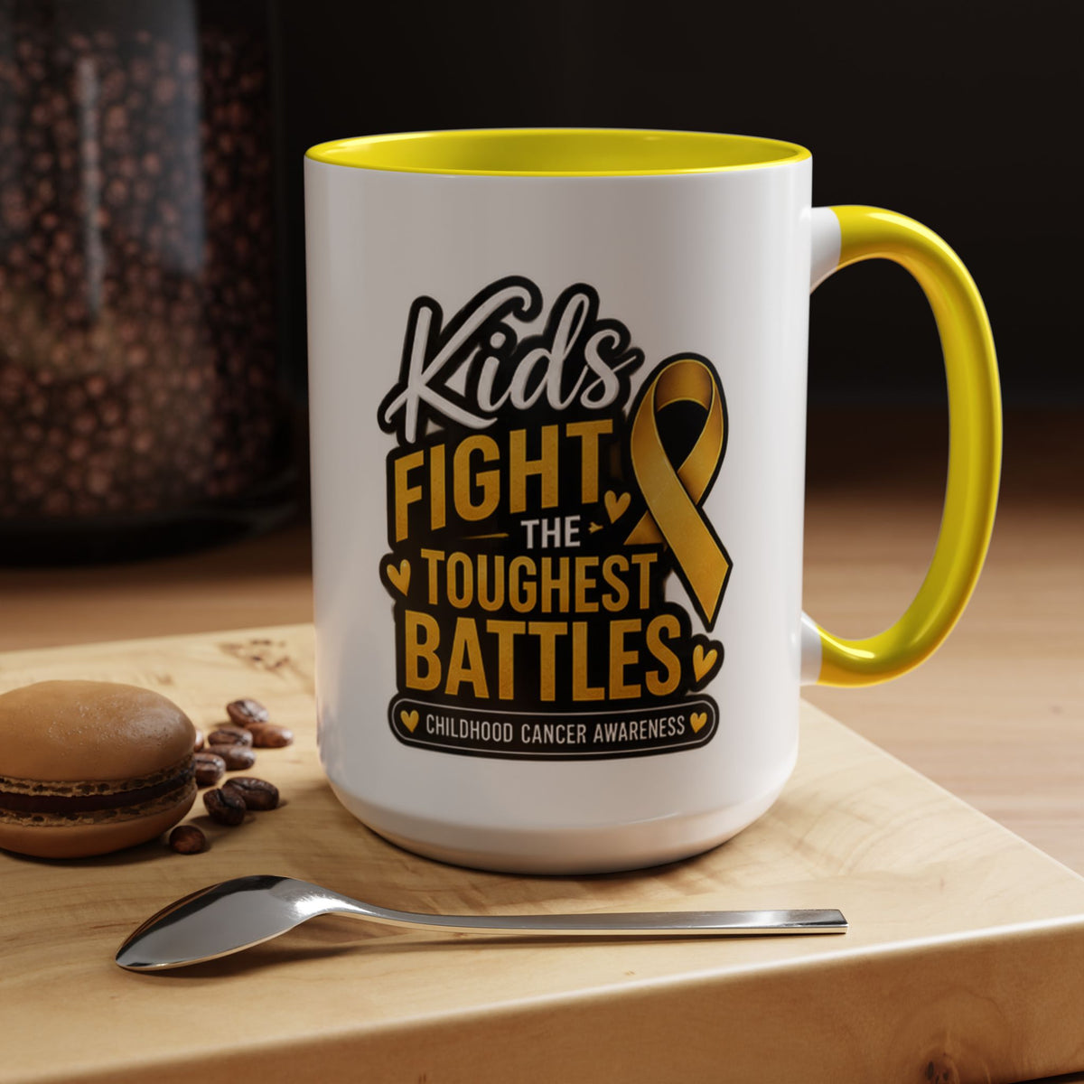 Childhood Cancer Awareness Accent Coffee Mug - "Kids Fight the Toughest Battles" (11/15oz)