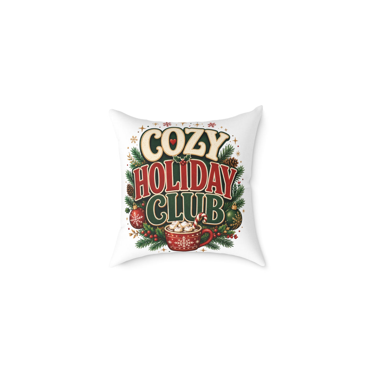 Christmas Cozy Holiday Club Throw Pillow – Festive Christmas Cocoa Decorative Cushion