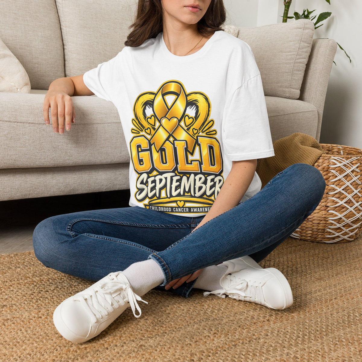 Gold September T-Shirt — Childhood Cancer Awareness Ribbon Tee