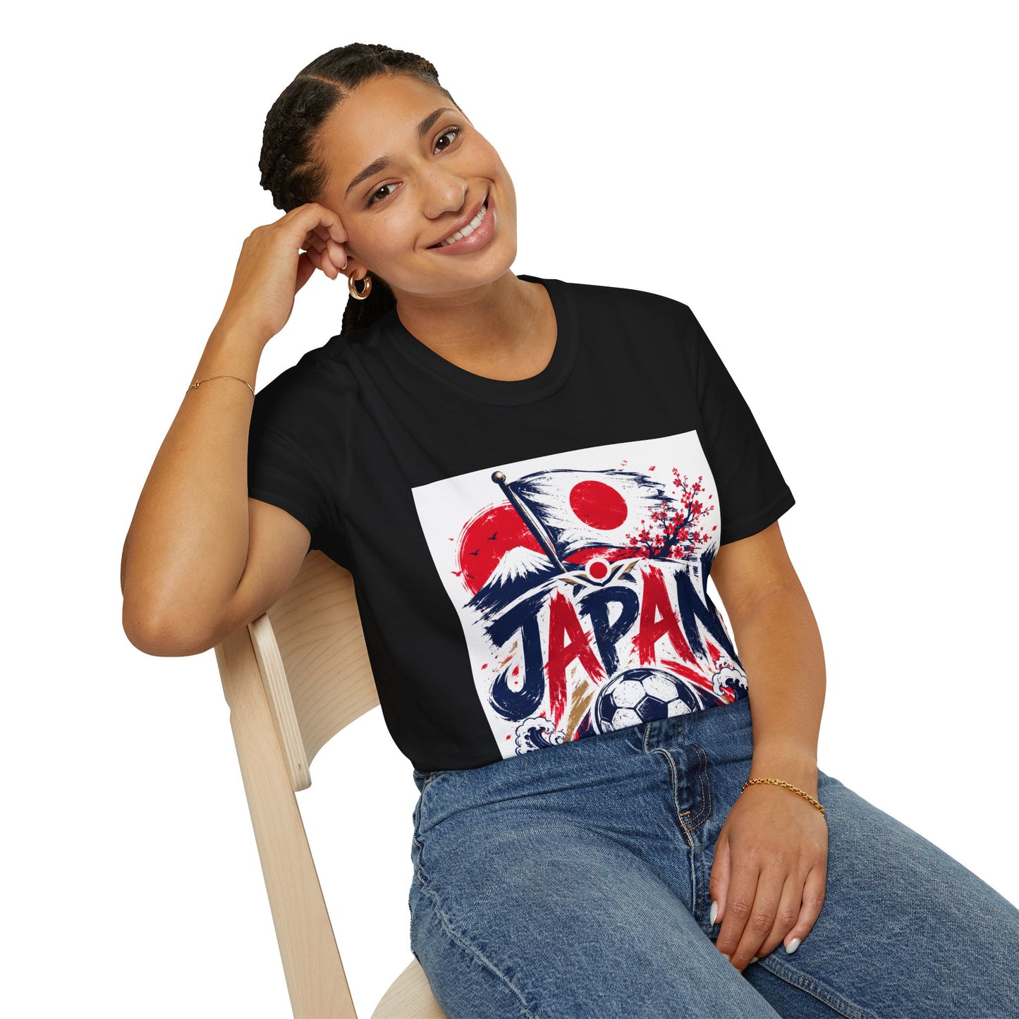 Japan Soccer T-Shirt — Japanese Flag & Cherry Blossom Football Graphic