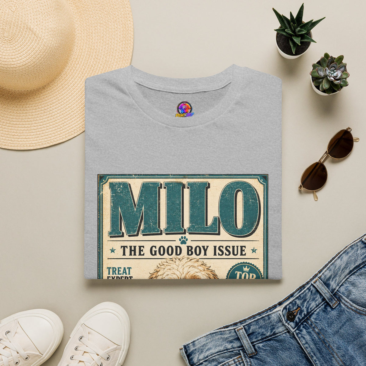 Milo 'The Good Boy Issue' Dog T‑Shirt — Vintage Puppy Magazine Design