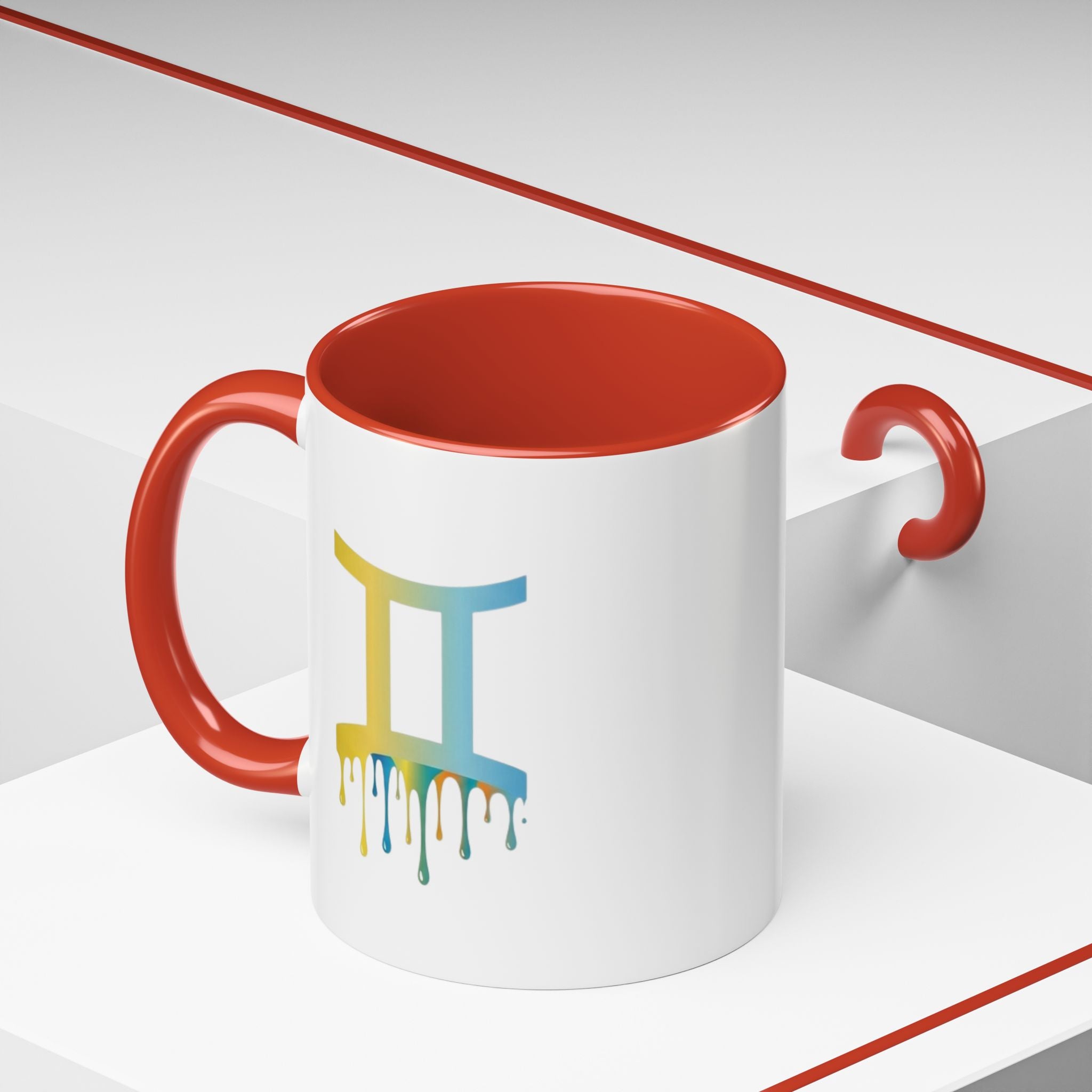 Gemini Zodiac Coffee Mug - Dripping Rainbow Gemini Symbol Accent Mug
