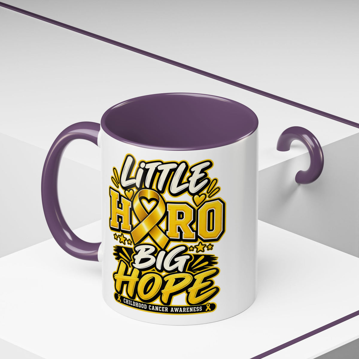 Little Hero Big Hope Coffee Mug — Childhood Cancer Awareness Accent Mug (11/15 oz)