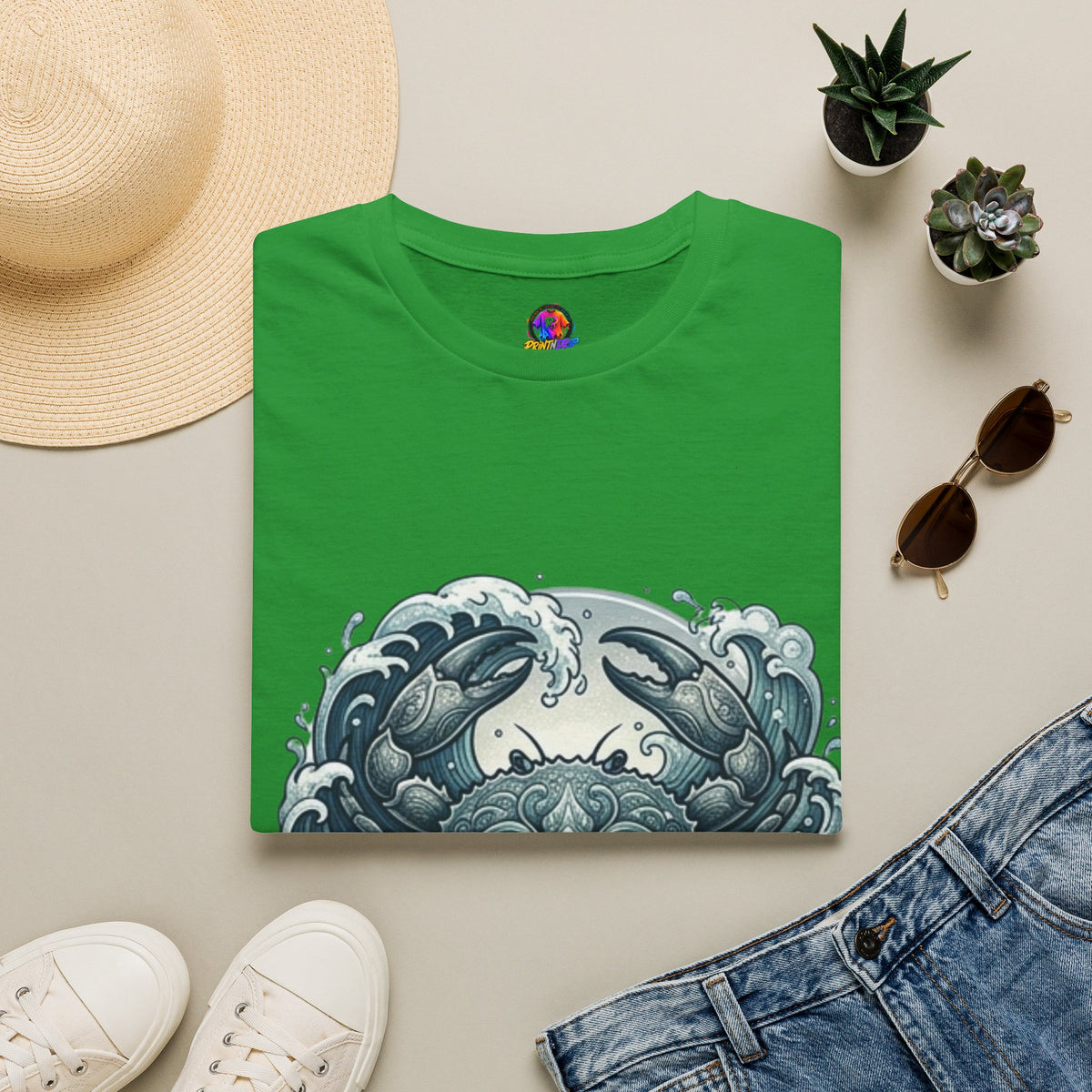Cancer Zodiac Crab & Waves T-Shirt — Nautical Ocean Art Tee