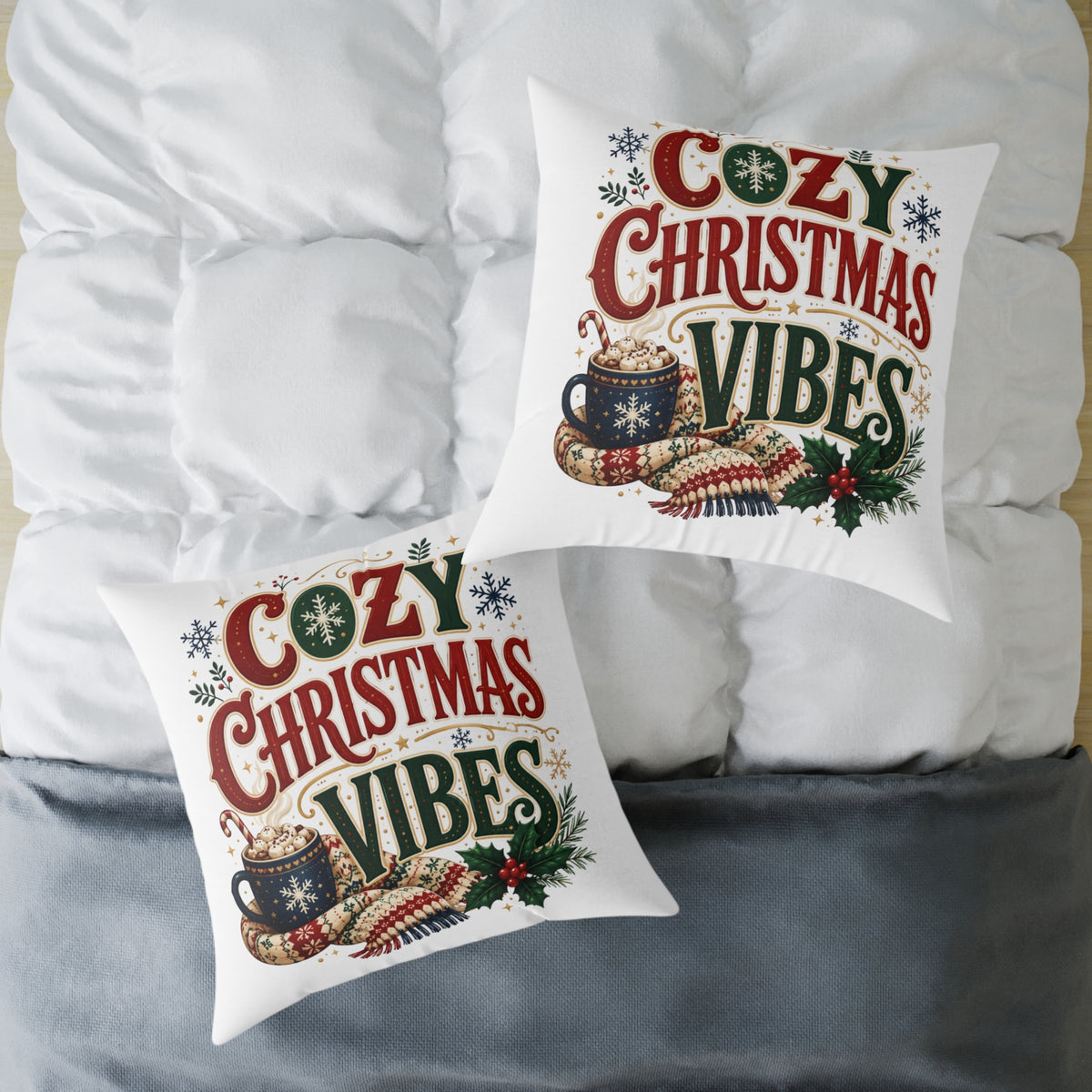 Cozy Christmas Vibes Pillow - Holiday Decorative Throw Cushion