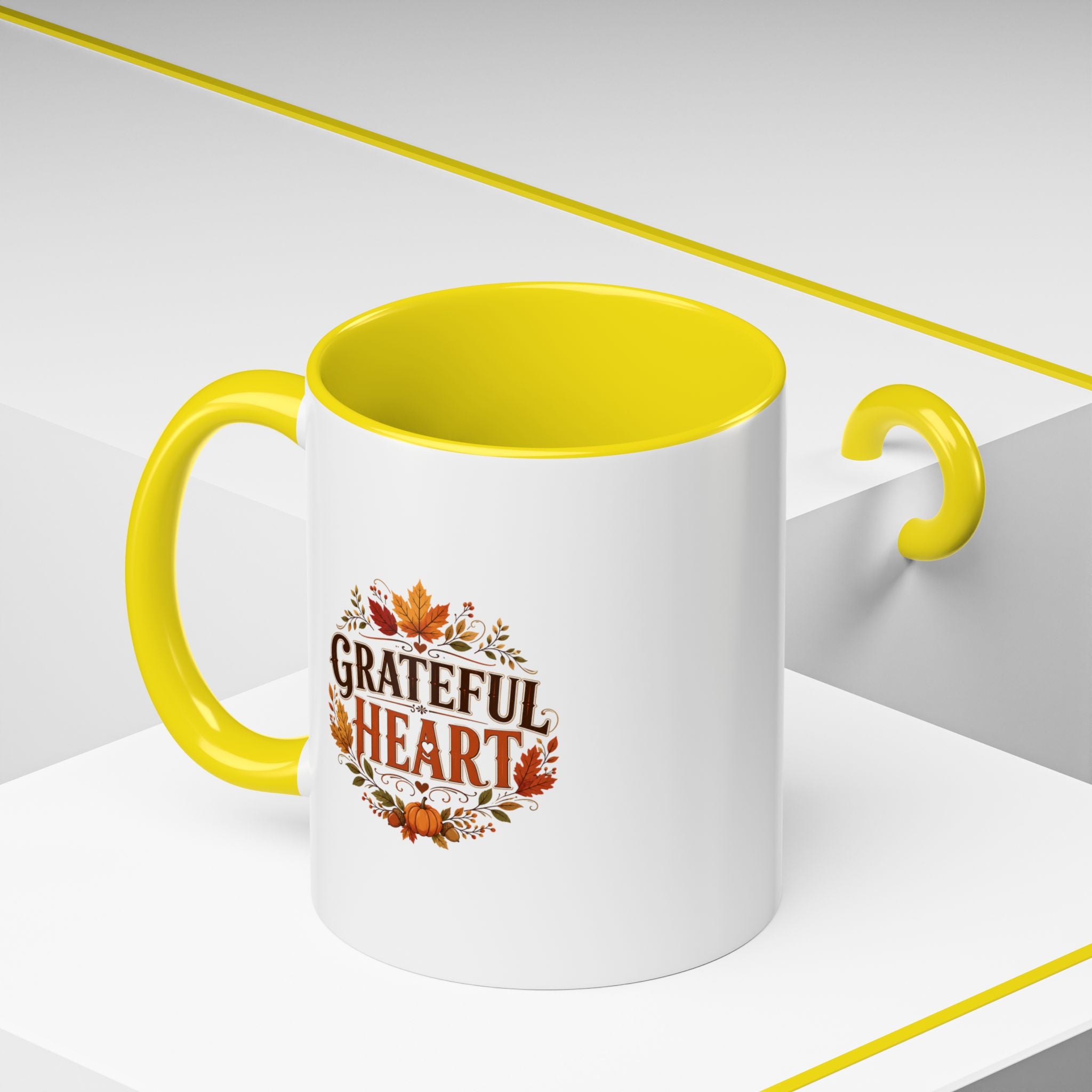 Thanksgiving Mug Grateful Heart Coffee Mug — Fall Leaves Pumpkin Accent Mug