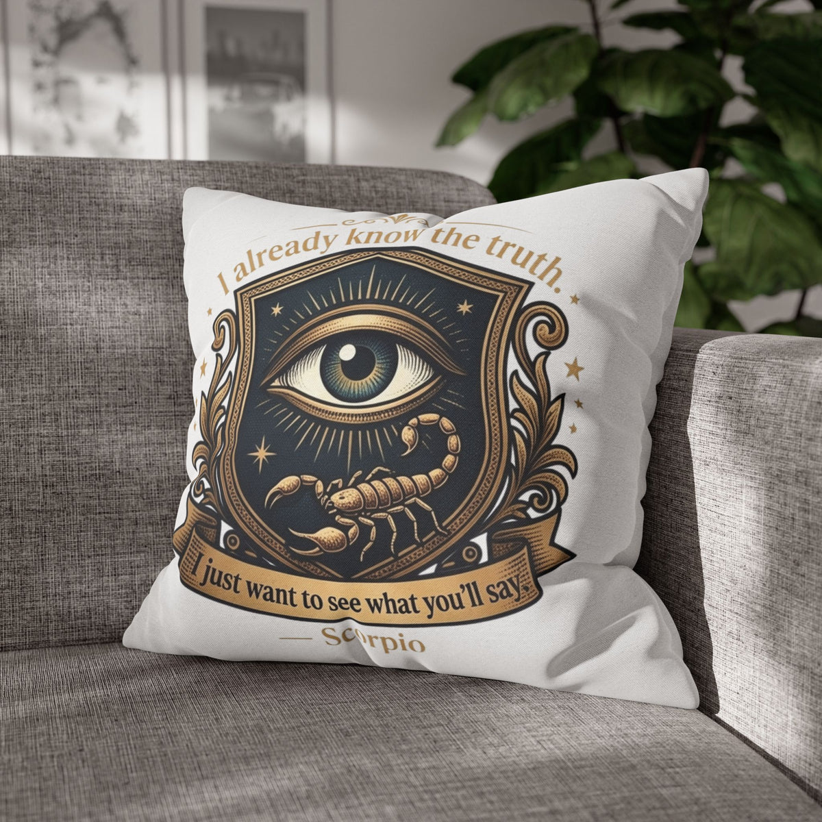 Scorpio Decorative Pillowcase — "I Already Know the Truth" Astrological Eye Design