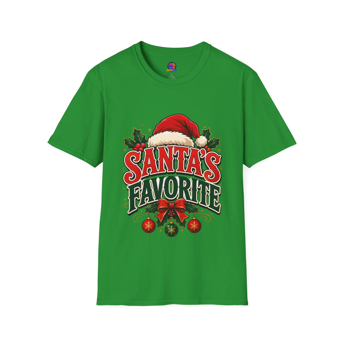 Santa's Favorite T-Shirt — Festive Christmas Tee with Santa Hat & Holly