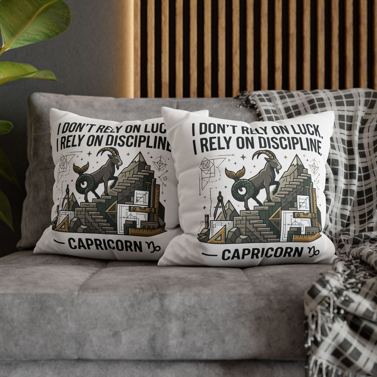 Capricorn Discipline Square Pillowcase — "I Don't Rely on Luck, I Rely on Discipline" Zodiac Throw Pillow