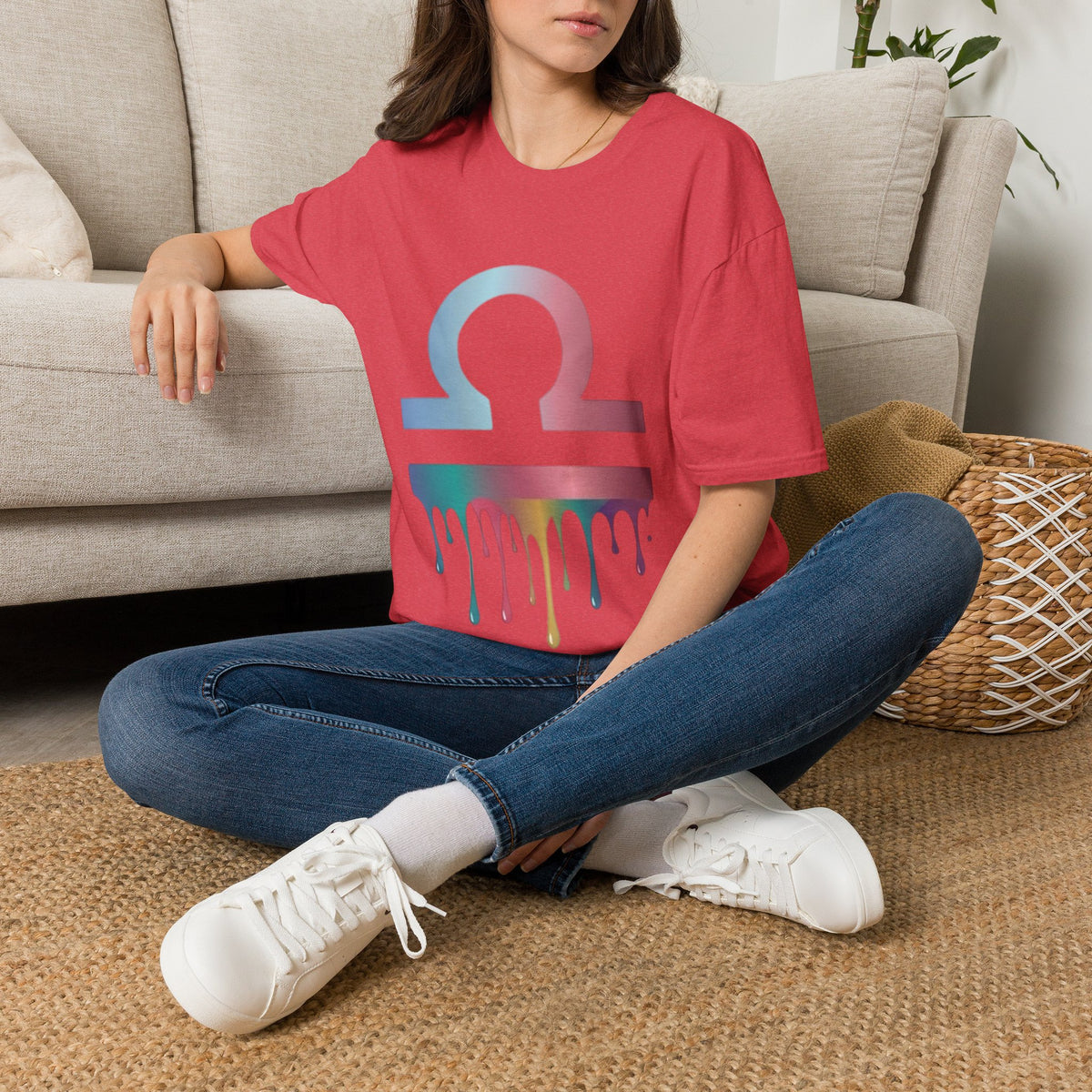Omega Symbol T-Shirt — Pastel Gradient Drip Design