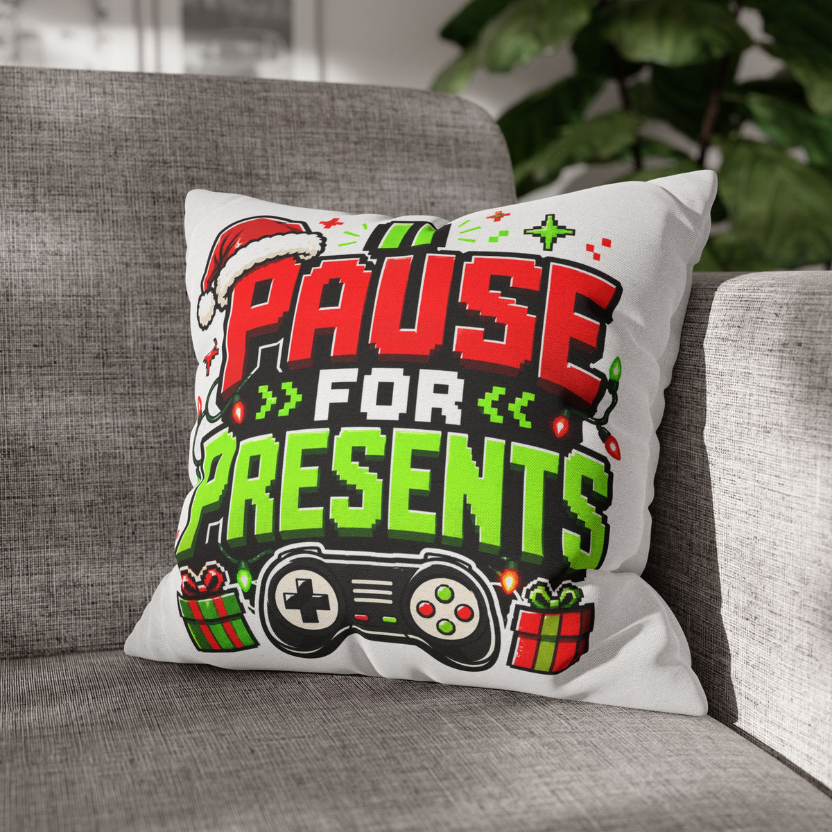 Pause for Presents Gaming Christmas Pillowcase Modern Day Christmas