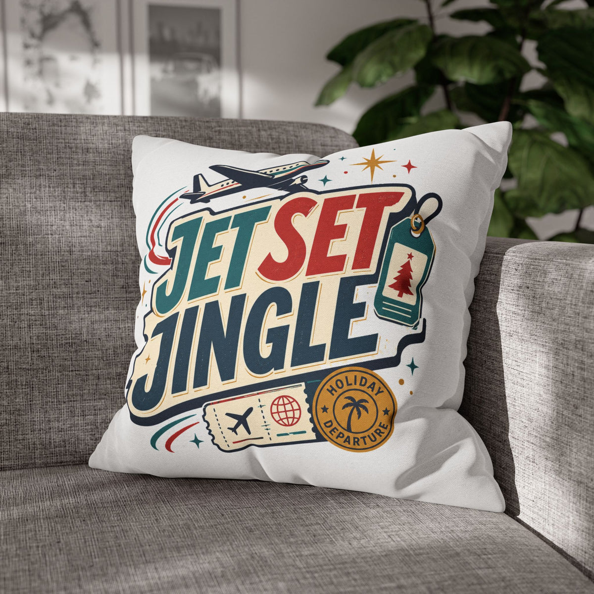 Jet Set Jingle Travel Pillowcase Modern Day Christmas  – Holiday Airplane Throw Pillowcase