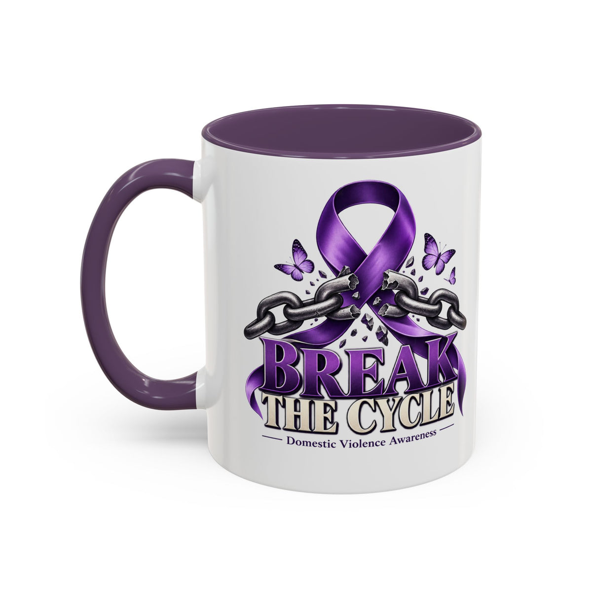 Break the Cycle Coffee Mug – Domestic Violence Awareness Purple Ribbon (11/15oz)