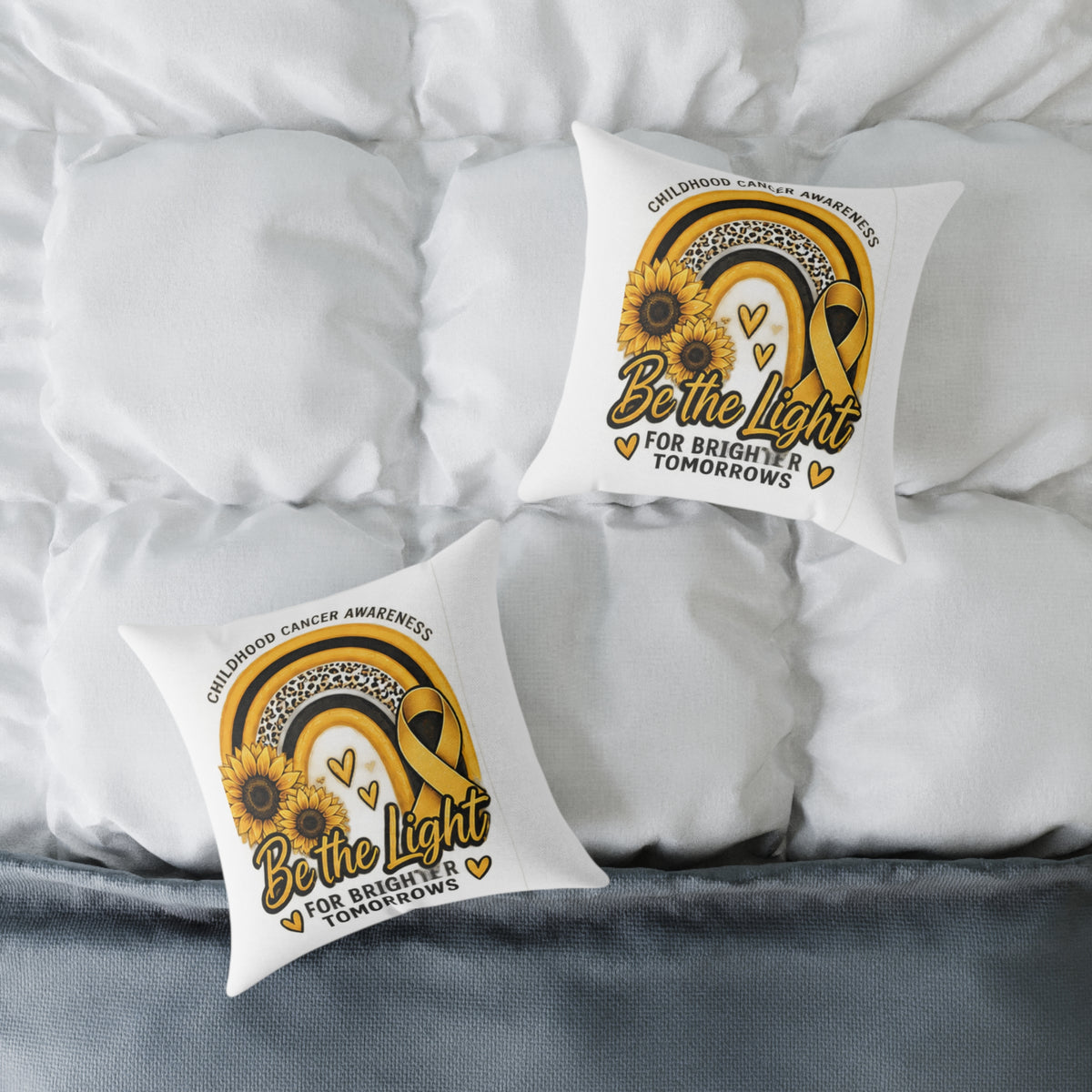 Childhood Cancer Awareness Pillow — “Be the Light for Brighter Tomorrows” Square Throw Pillow