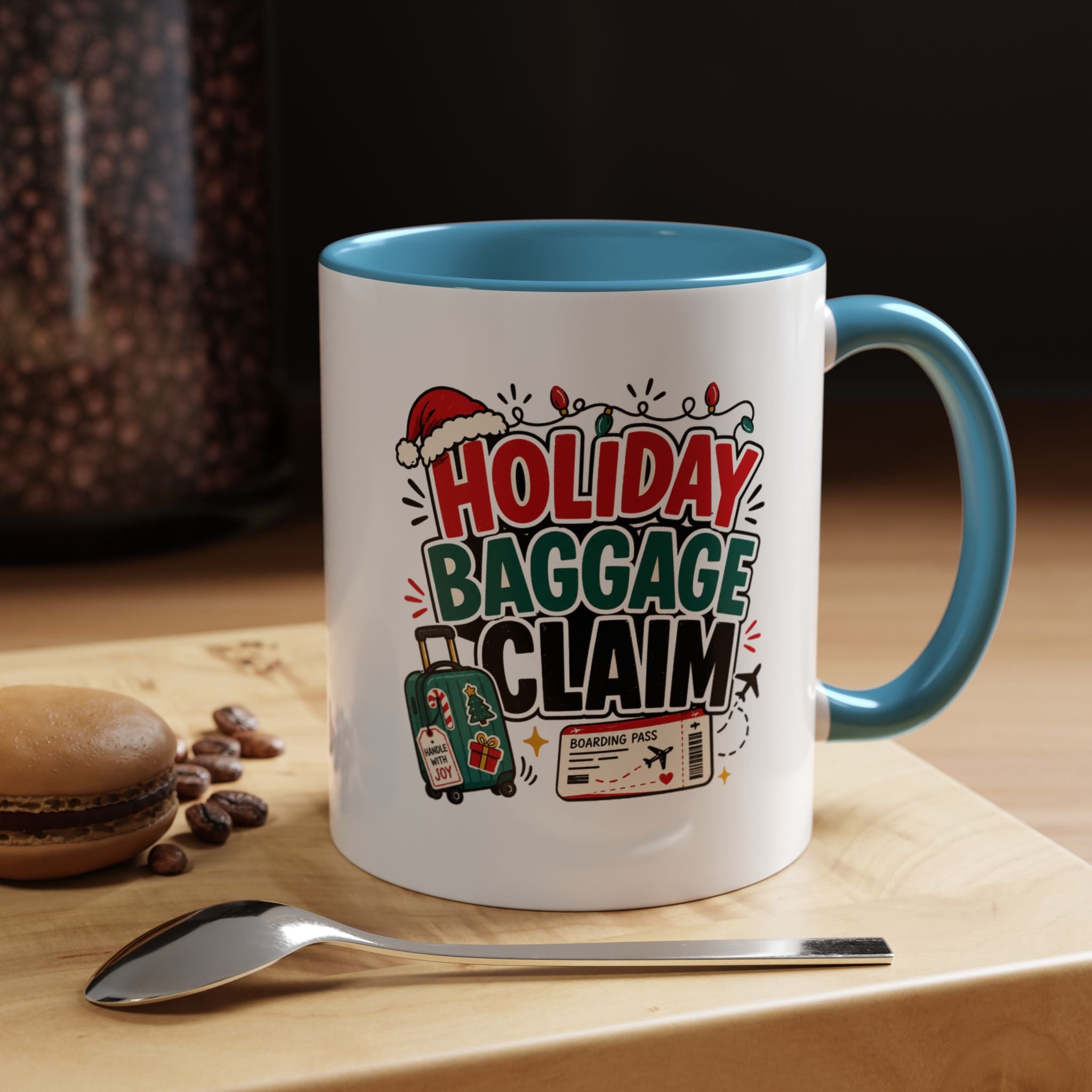 Modern Day Christmas Holiday Baggage Claim Coffee Mug — Funny Christmas Travel Gift (11/15oz)