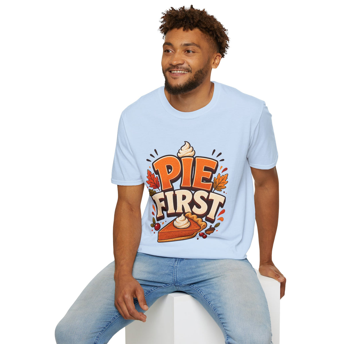 Thanksgiving T-Shirt Pie First T-Shirt — Funny Thanksgiving Pumpkin Pie Graphic Tee