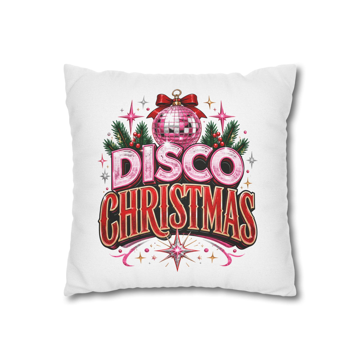 Disco Christmas Pillowcase — Retro Pink Disco Ball Holiday Decor