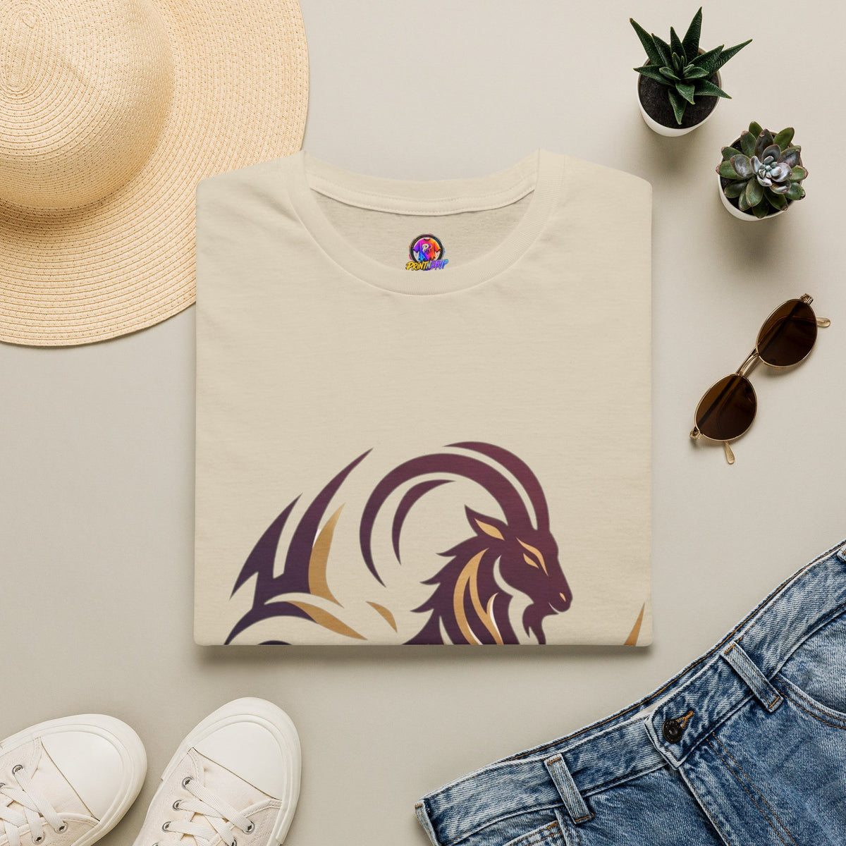 Capricorn Goat Tribal Graphic T-Shirt — Bold Goat Illustration Tee