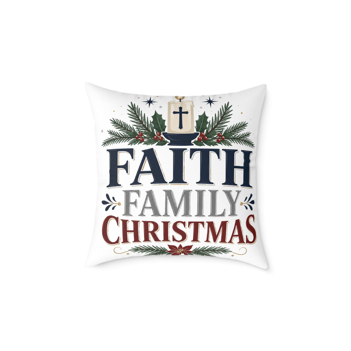 Christmas Pillow - 'Faith Family Christmas' Holiday Decorative Throw Pillow