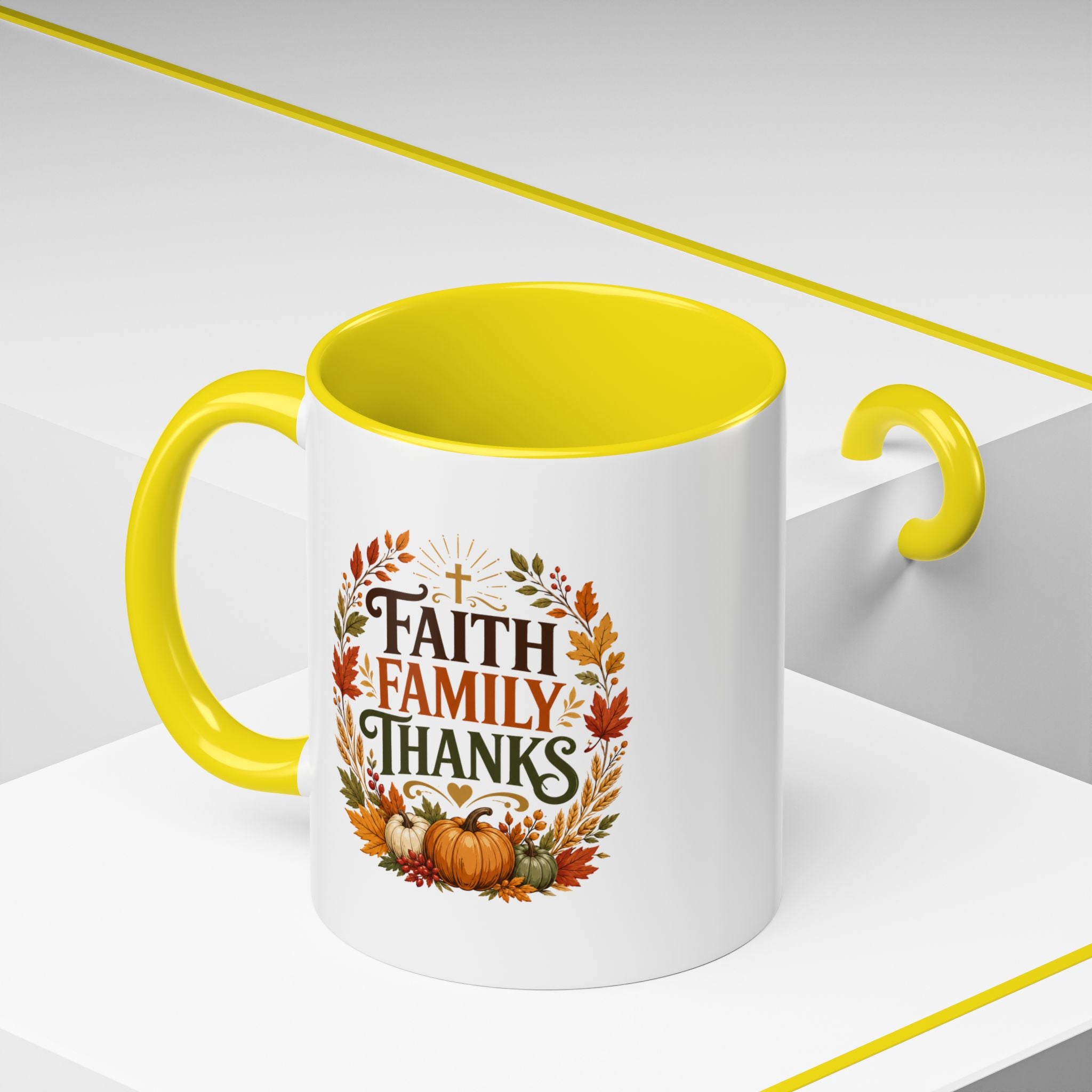 Thanksgiving Mug Faith Family Thanks Accent Coffee Mug — Thanksgiving Pumpkin Fall Leaves