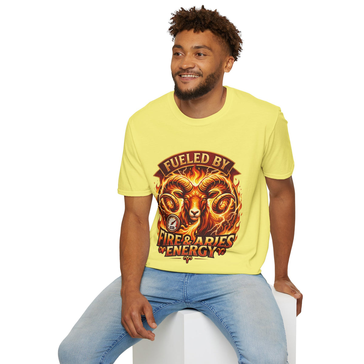 Aries Zodiac Fueled By Fire & Aries Energy T-Shirt — Zodiac Ram Graphic Tee