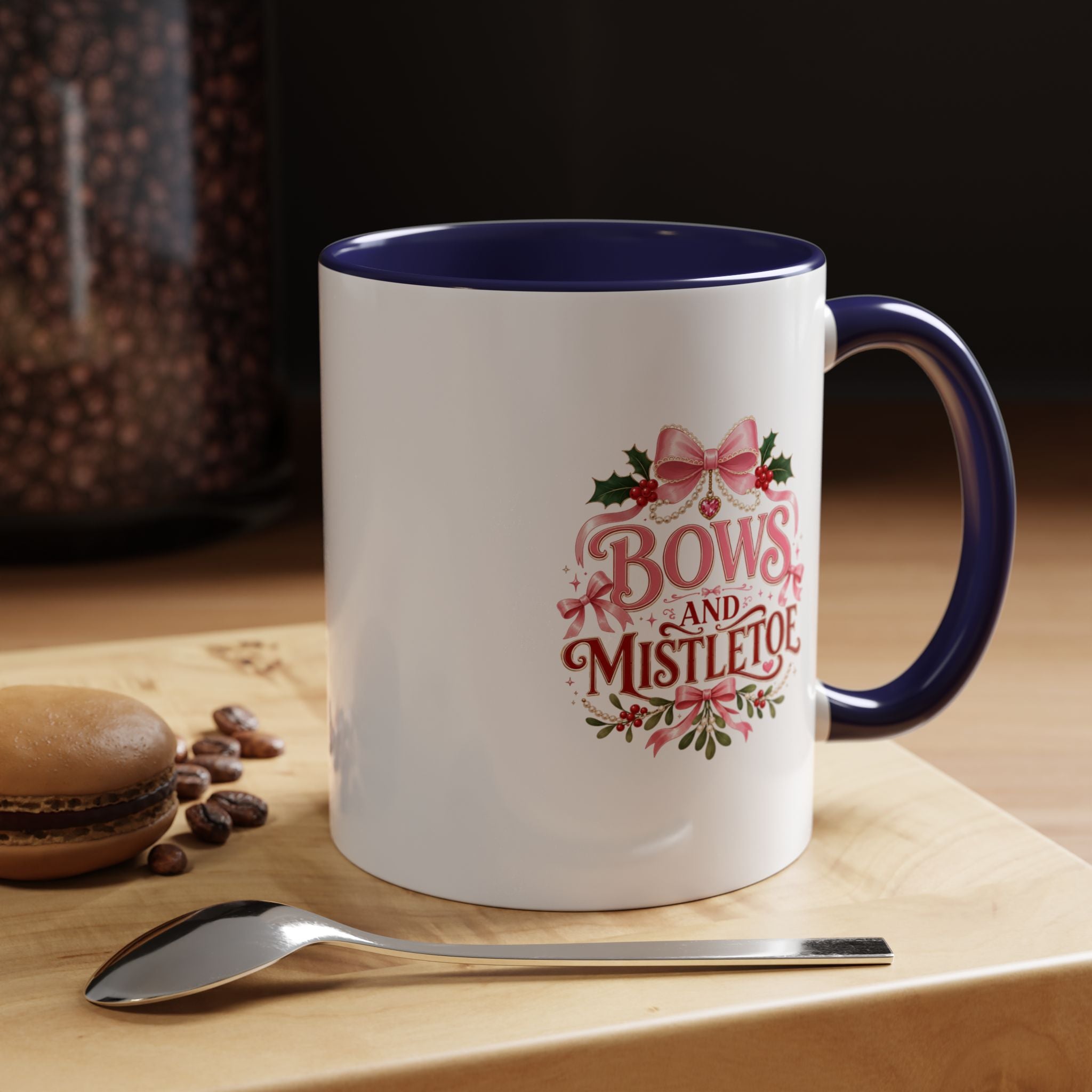 Bows and Mistletoe Accent Coffee Mug — Holiday Floral Christmas Coffee Cup
