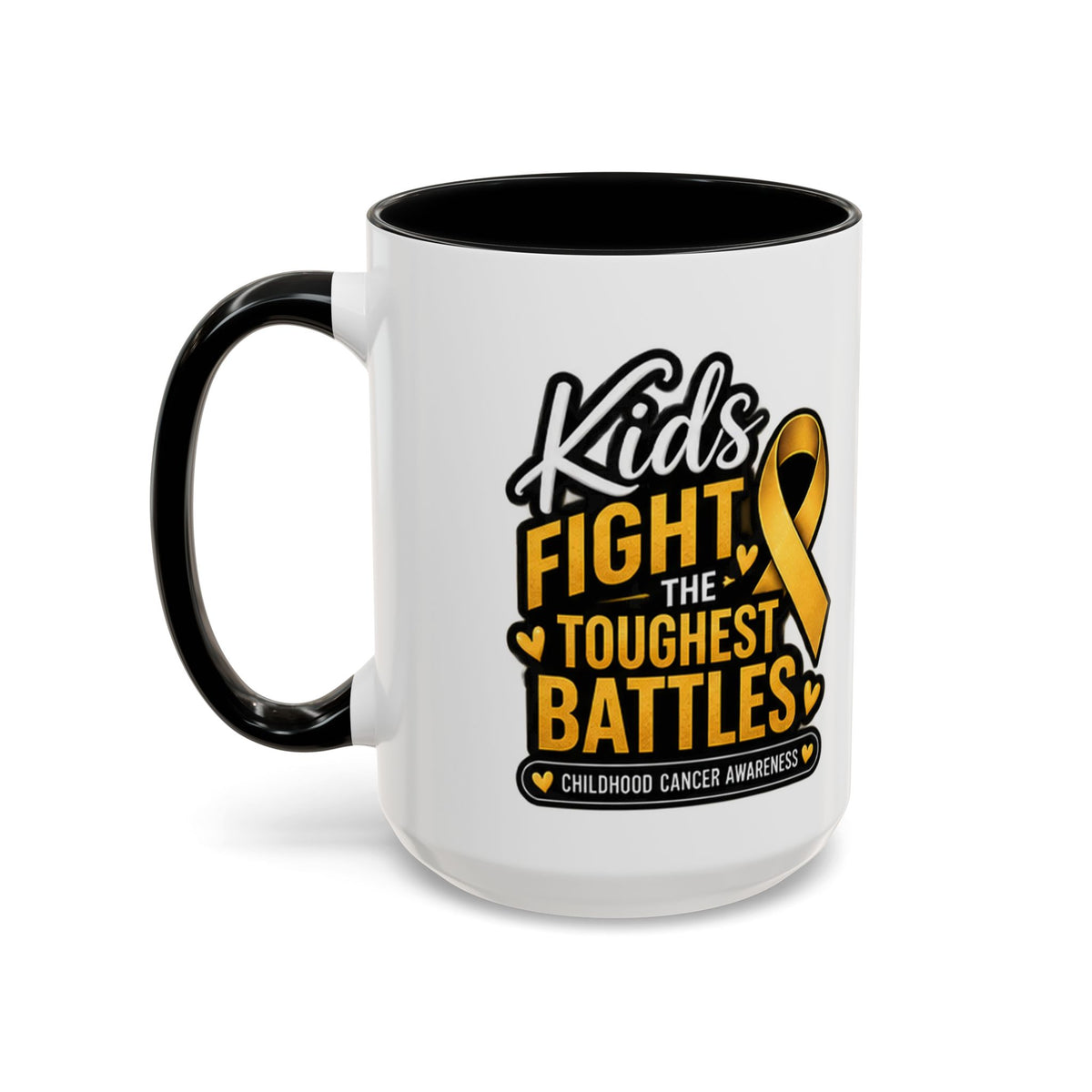 Childhood Cancer Awareness Accent Coffee Mug - "Kids Fight the Toughest Battles" (11/15oz)