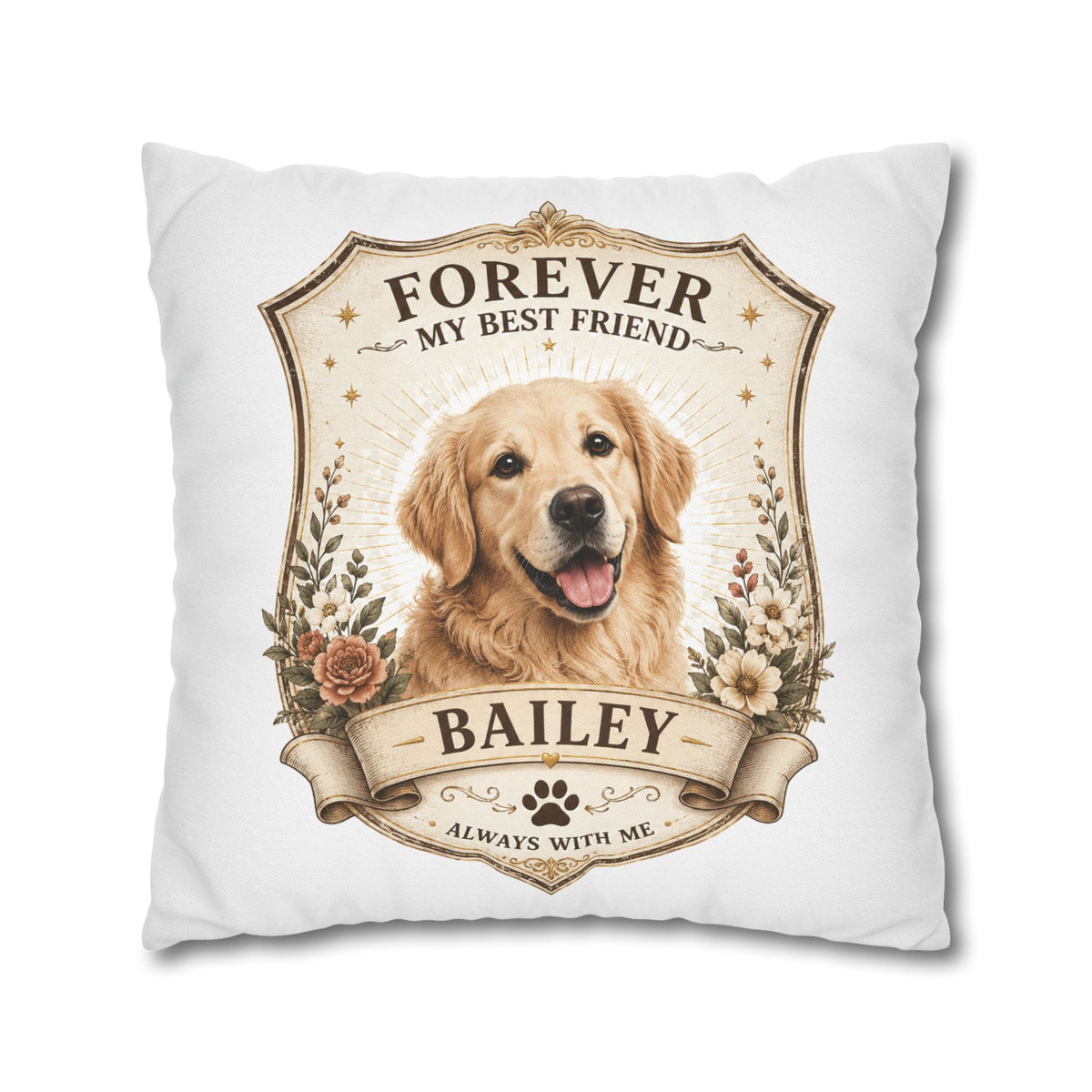 Milo Bailey Dog Dad Mom Forever My Best Friend Personalized Dog Pillowcase — Custom Pet Name Golden Retriever Memorial