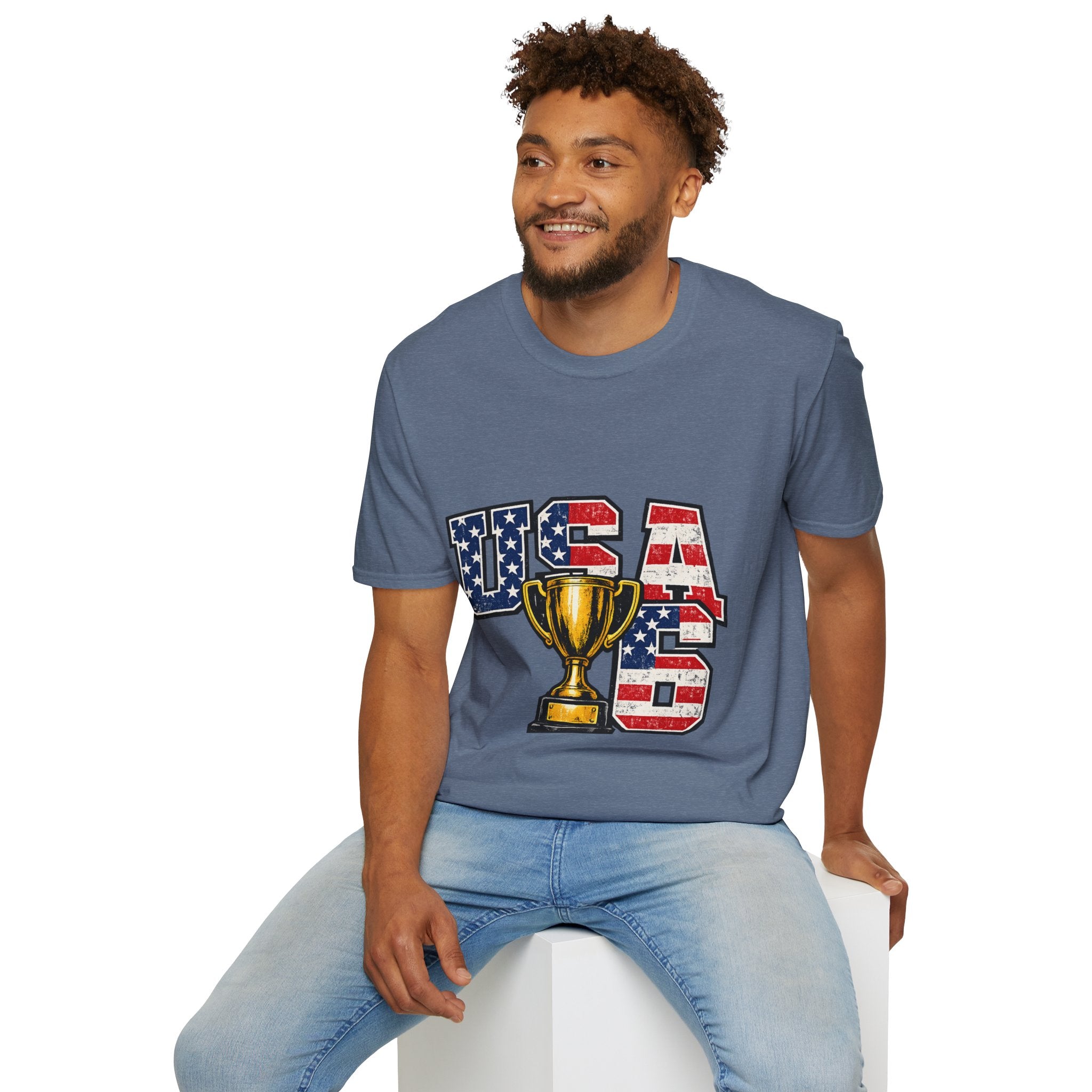 USA Trophy T-Shirt — Patriotic American Flag Graphic Tee
