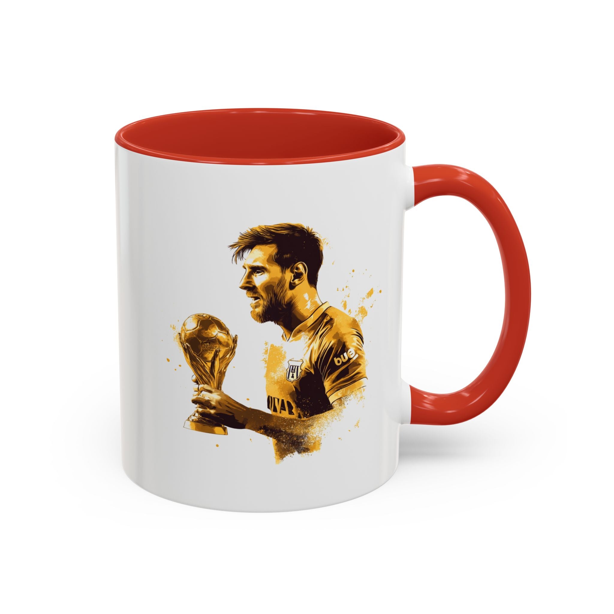 Soccer Legend Coffee Mug — Player Holding Trophy Accent Mug