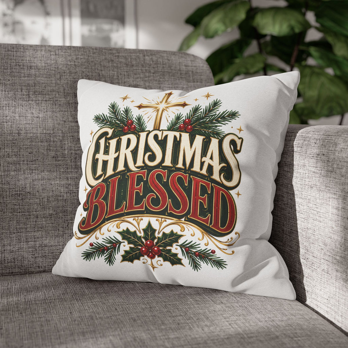 Christmas Spun Square Pillowcase Christmas Blessed Pillowcase