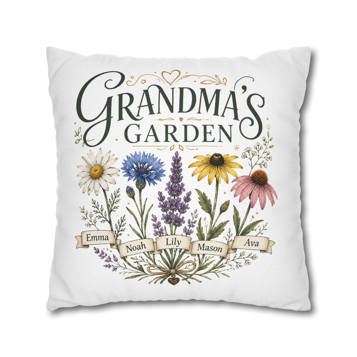 Grandma’s Garden Floral Pillowcase Milo Bailey Dog Dad Mom — Personalized Names Decorative Throw Pillow