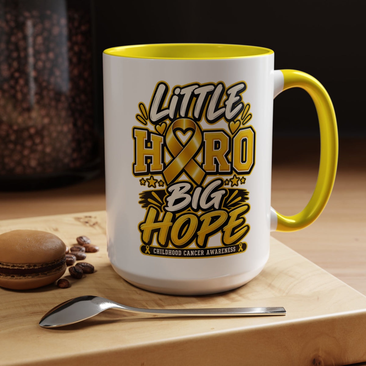 Little Hero Big Hope Coffee Mug — Childhood Cancer Awareness Accent Mug (11/15 oz)