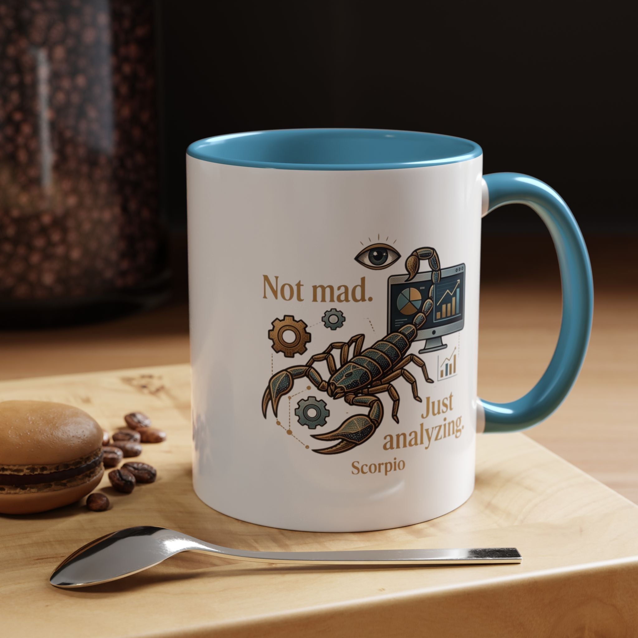 Scorpio Coffee Mug — "Not Mad. Just Analyzing." Accent 11/15oz