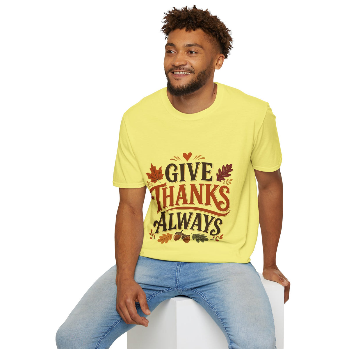 Thanksgiving T-Shirt Give Thanks Always Tee — Thanksgiving Fall Leaves Gratitude T-Shirt