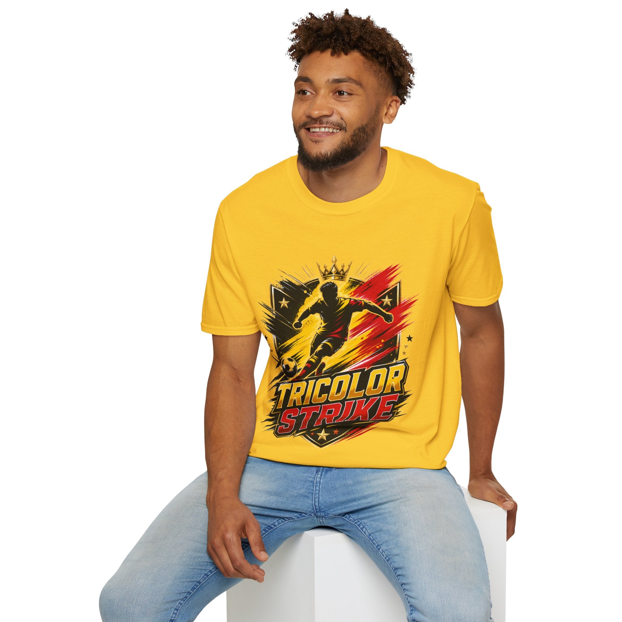 Belgium Soccer T-Shirt — 'Tricolor Strike' Graphic Jersey Tee