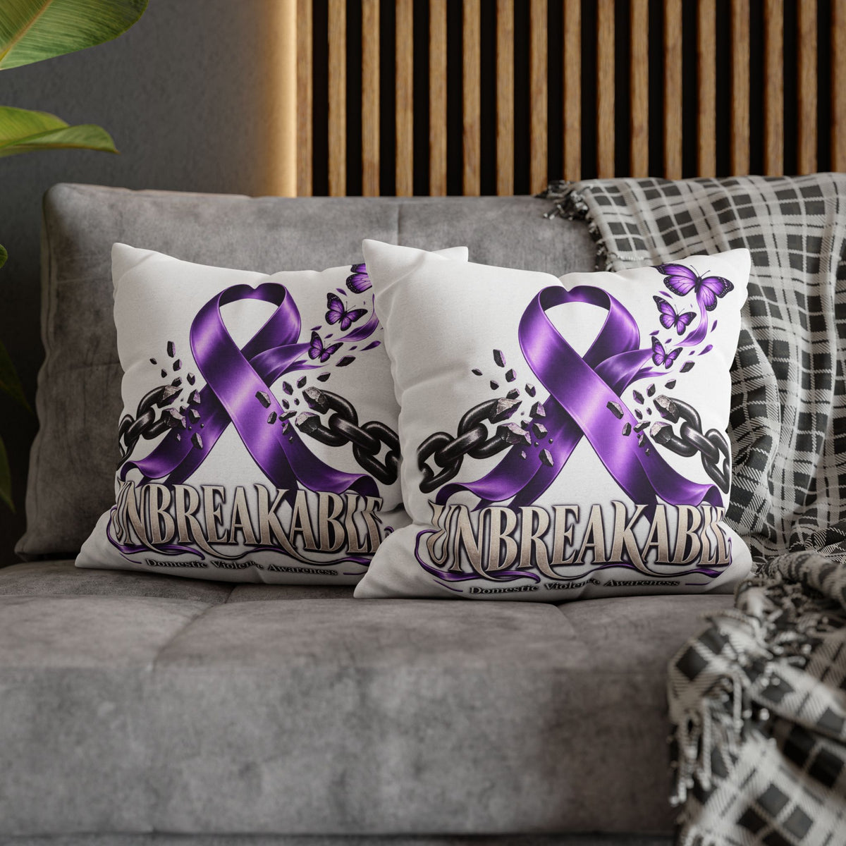 Domestic Violence Unbreakable Purple Ribbon Decorative Pillowcase