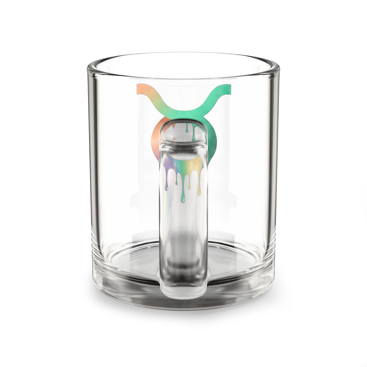 Taurus Zodiac Glass Mug — Colorful Dripping Bull Symbol, Astrology Coffee Cup (10 oz)