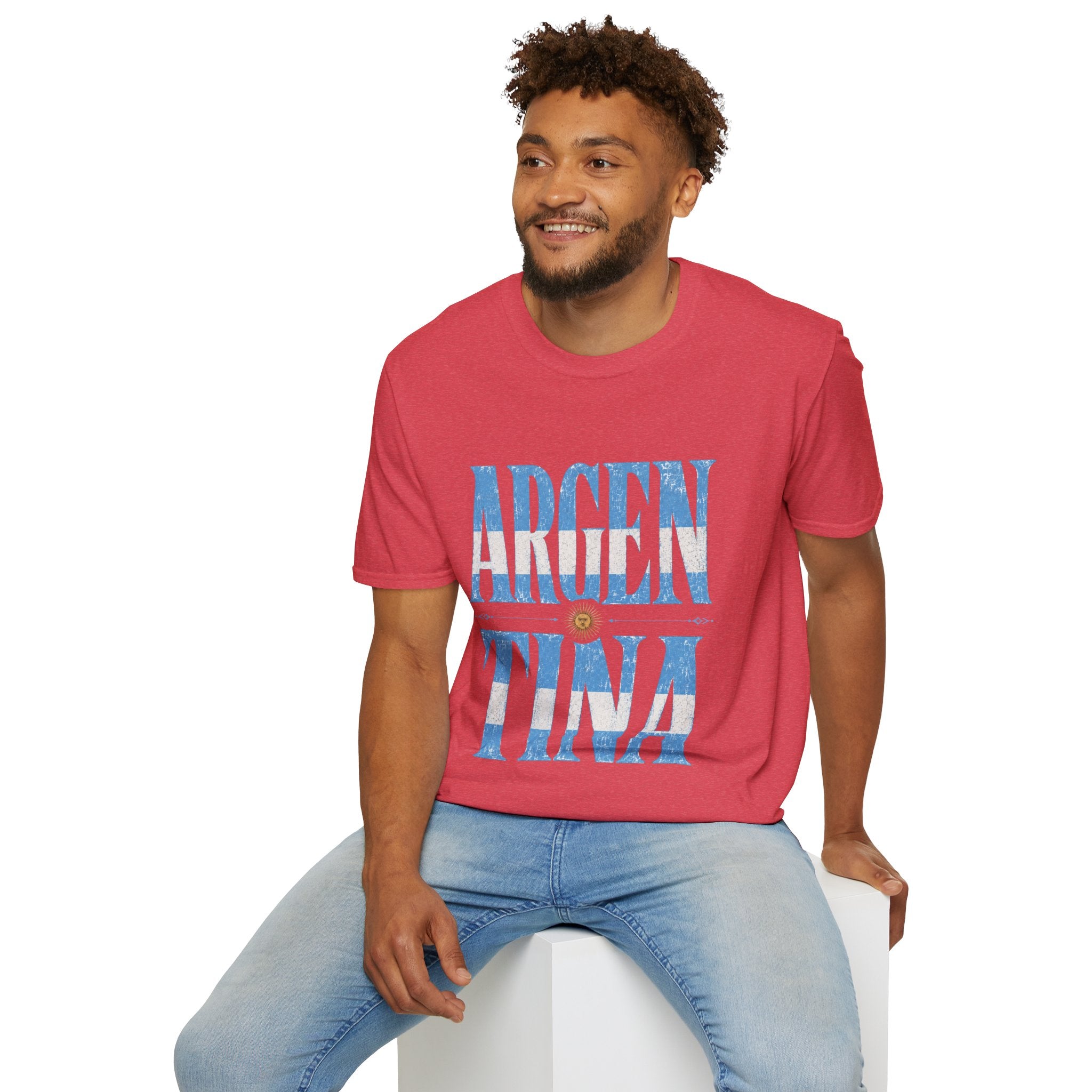 Argentina Flag Graphic T‑Shirt — Vintage Blue Distressed Typography