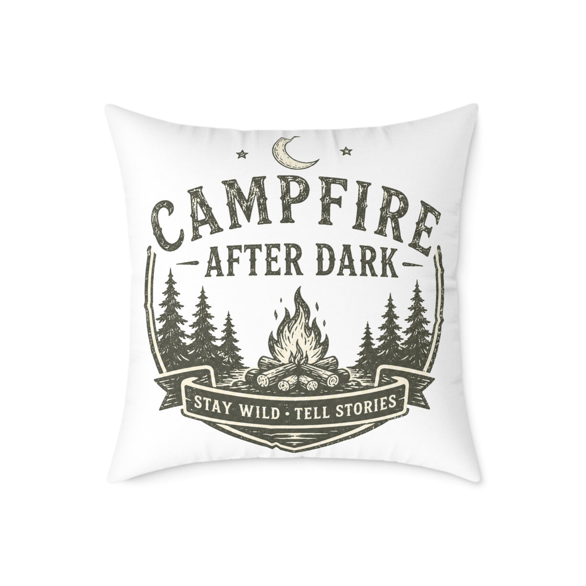 Milo Bailey Dog Dad Mom Pillow — Campfire After Dark Decorative Throw Pillow (Stay Wild, Tell Stories)